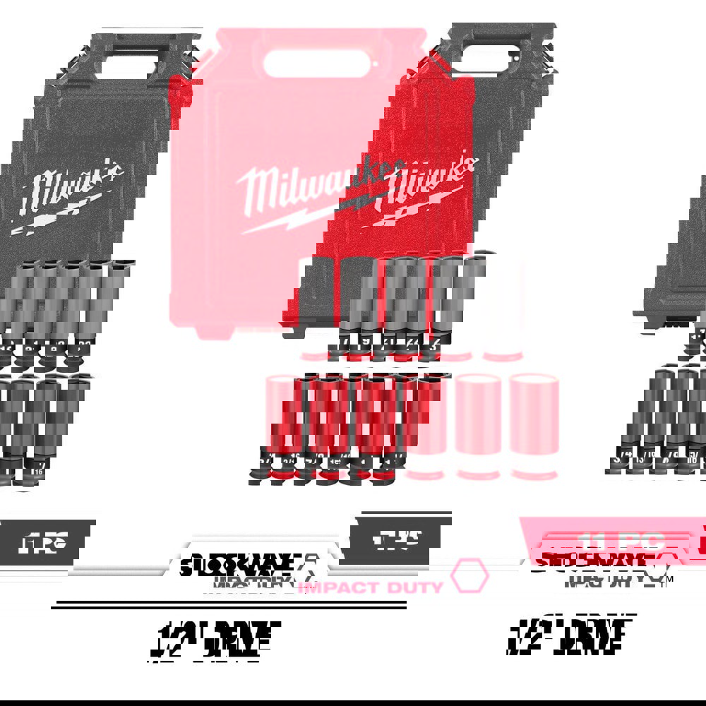 Socket Sets; Set Type: Socket Set ; Measurement Type: Inch/Metric ; Drive Size: 1/2 in ; Minimum Size (Inch): 3/4 ; Maximum Socket Depth (Decimal Inch): 1.0630 ; Maximum Size (Inch): 1-1/16